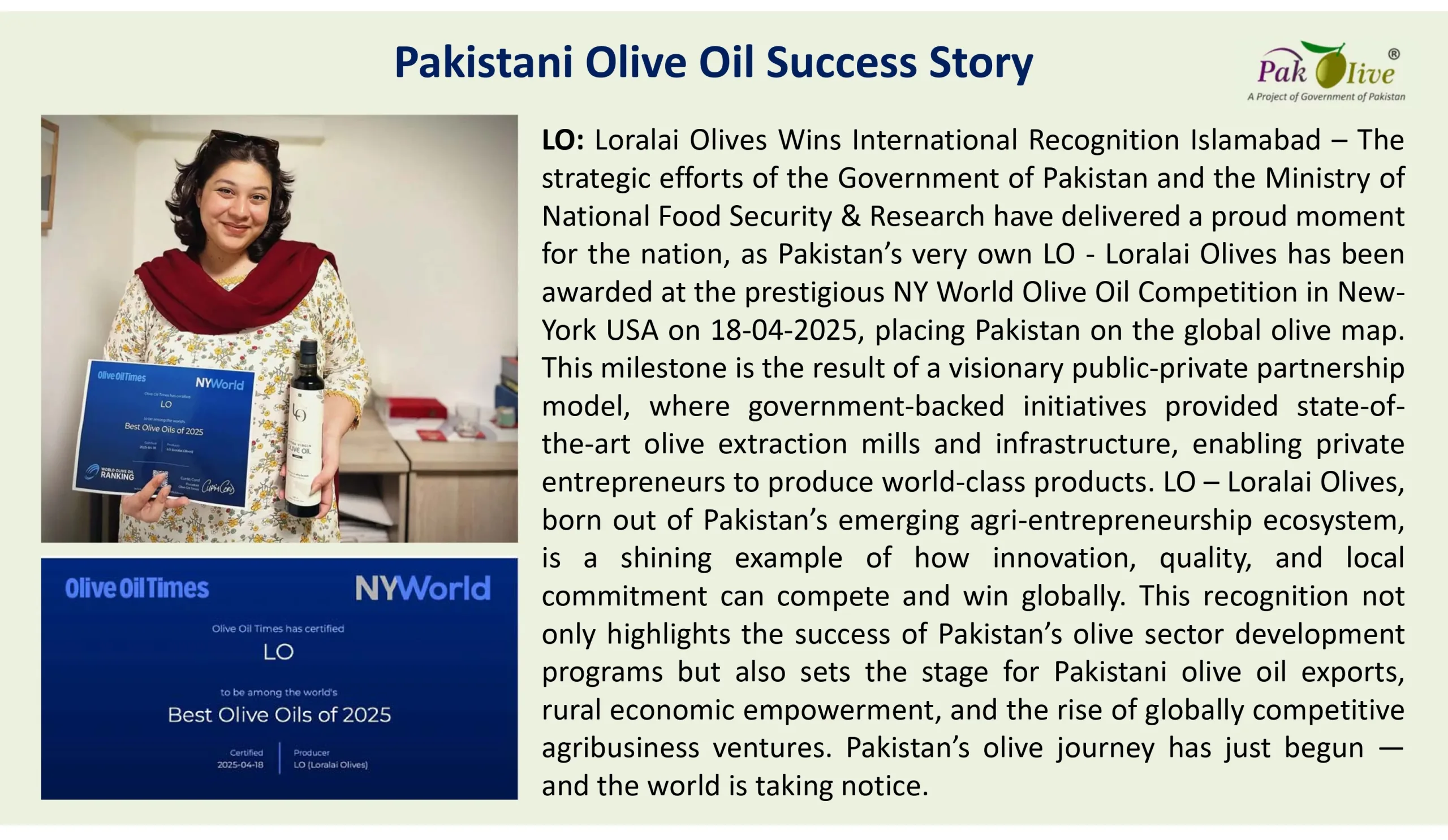 Pakistani Olive Oil Success Story