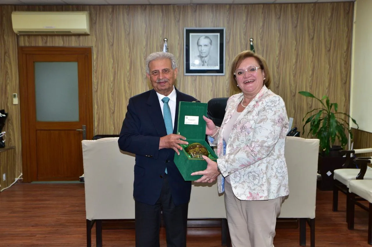 Honorable Minister Mr. Rana Tanveer Hussain and Her Excellency Ms. Marilina Armellin meeting regarding bilateral collaboration in the field of olive and high value agriculture and dairy value chain